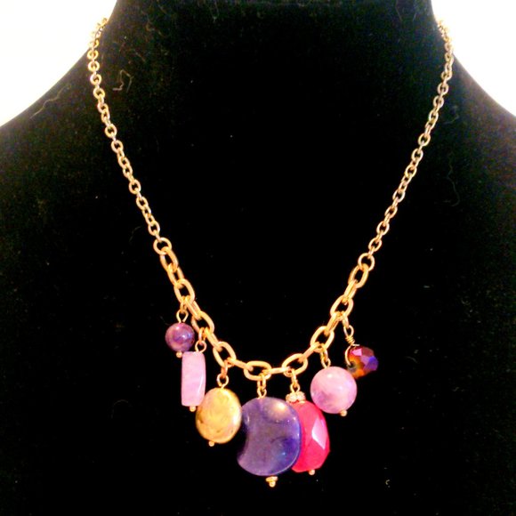 ROX by Alexa Multi Gemstone Bead & Gold Tone Necklace * - Picture 2 of 4